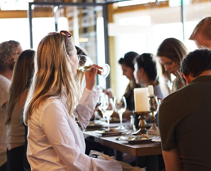 Guests talking with the chef during the event